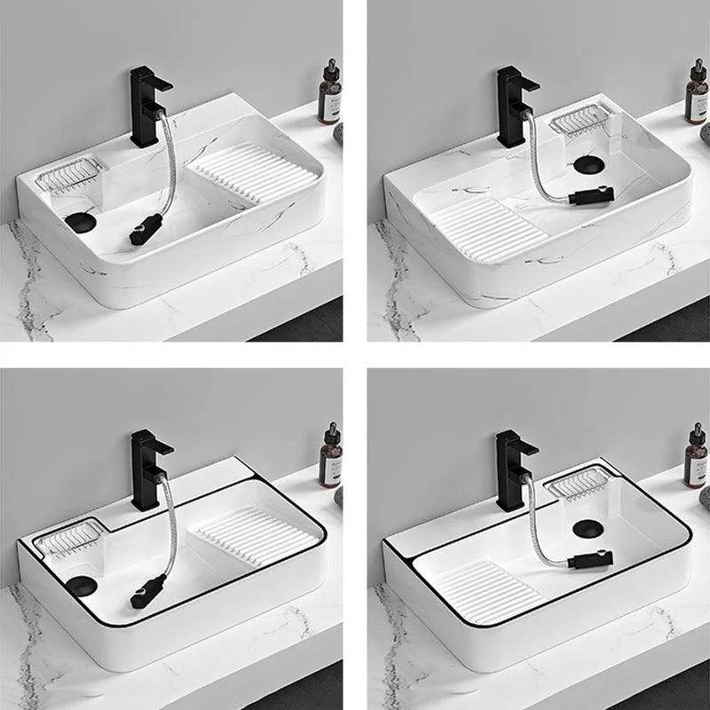 Contemporary Bathroom Sink Porcelain Solid Color Rectangular Vessel Sink with Pop-Up Drain -Bathlova