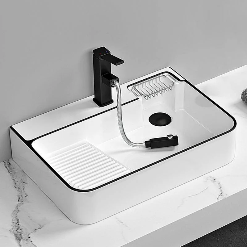 Contemporary Bathroom Sink Porcelain Solid Color Rectangular Vessel Sink with Pop-Up Drain -Bathlova