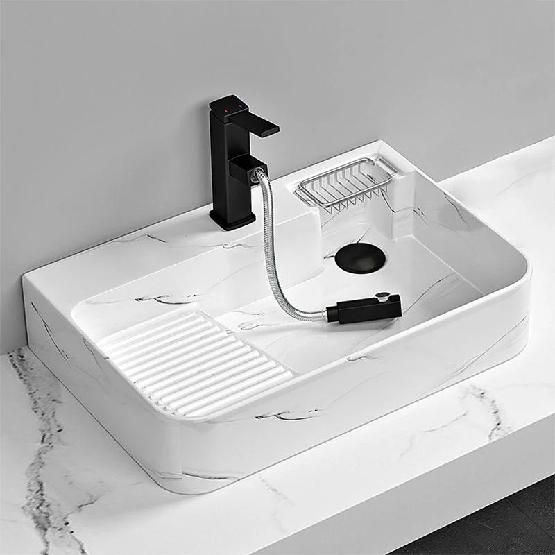 Contemporary Bathroom Sink Porcelain Solid Color Rectangular Vessel Sink with Pop-Up Drain -Bathlova