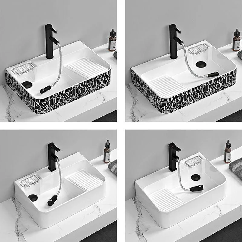 Contemporary Bathroom Sink Porcelain Solid Color Rectangular Vessel Sink with Pop-Up Drain -Bathlova