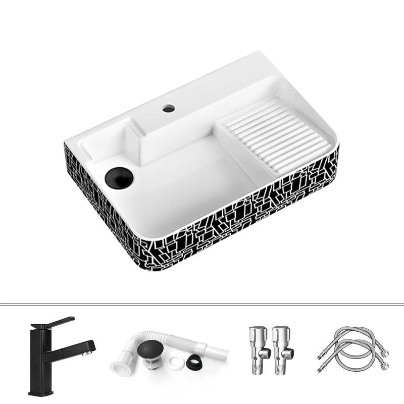 Contemporary Bathroom Sink Porcelain Solid Color Rectangular Vessel Sink with Pop-Up Drain -Bathlova