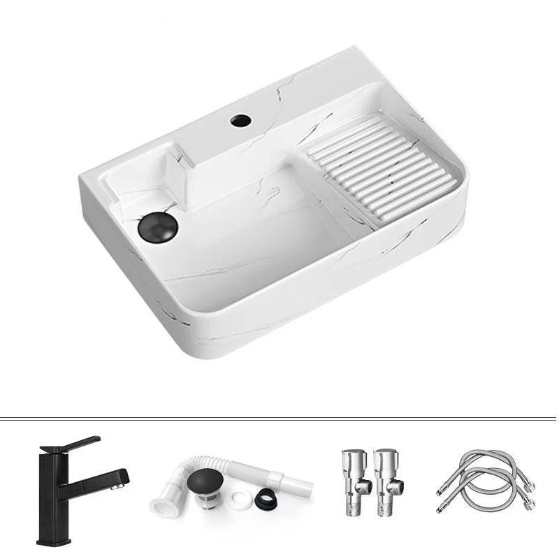 Contemporary Bathroom Sink Porcelain Solid Color Rectangular Vessel Sink with Pop-Up Drain -Bathlova