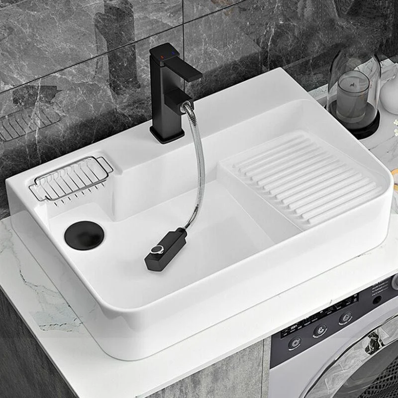 Contemporary Bathroom Sink Porcelain Solid Color Rectangular Vessel Sink with Pop-Up Drain -Bathlova