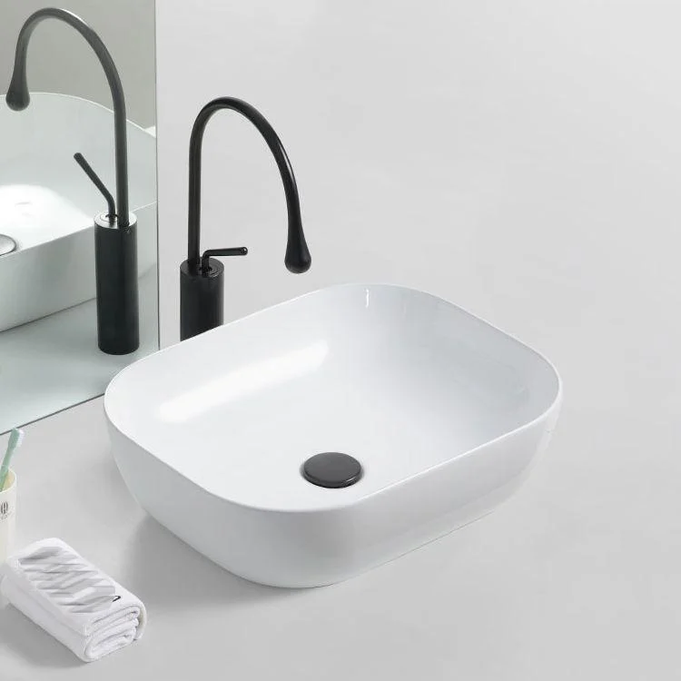 Contemporary Bathroom Sink Porcelain Solid Color Rectangular Vessel with Pop-Up Drain -Bathlova