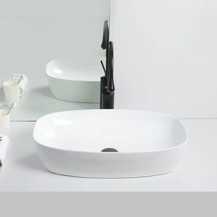 Contemporary Bathroom Sink Porcelain Solid Color Rectangular Vessel with Pop-Up Drain -Bathlova