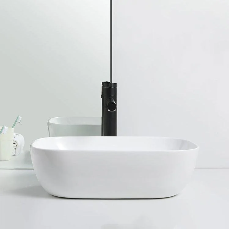 Contemporary Bathroom Sink Porcelain Solid Color Rectangular Vessel with Pop-Up Drain -Bathlova