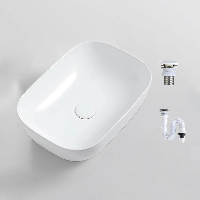 Contemporary Bathroom Sink Porcelain Solid Color Rectangular Vessel with Pop-Up Drain -Bathlova