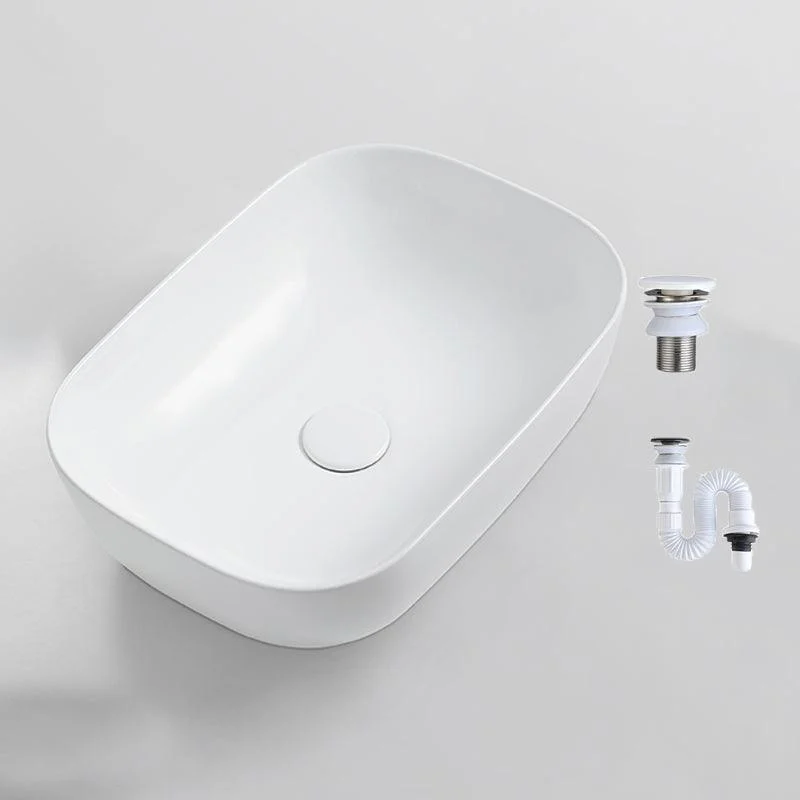 Contemporary Bathroom Sink Porcelain Solid Color Rectangular Vessel with Pop-Up Drain -Bathlova