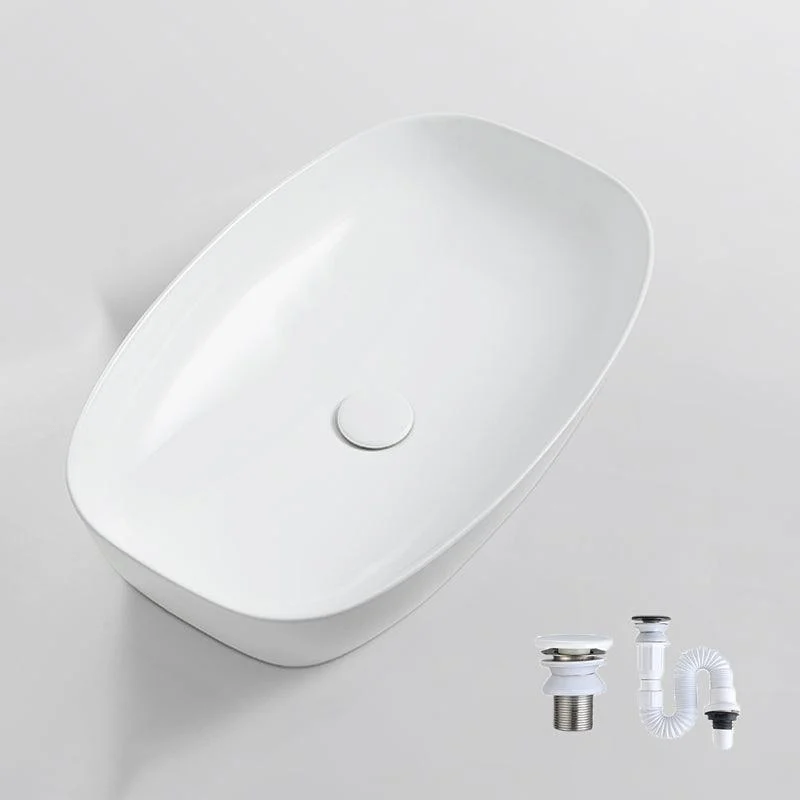 Contemporary Bathroom Sink Porcelain Solid Color Rectangular Vessel with Pop-Up Drain -Bathlova