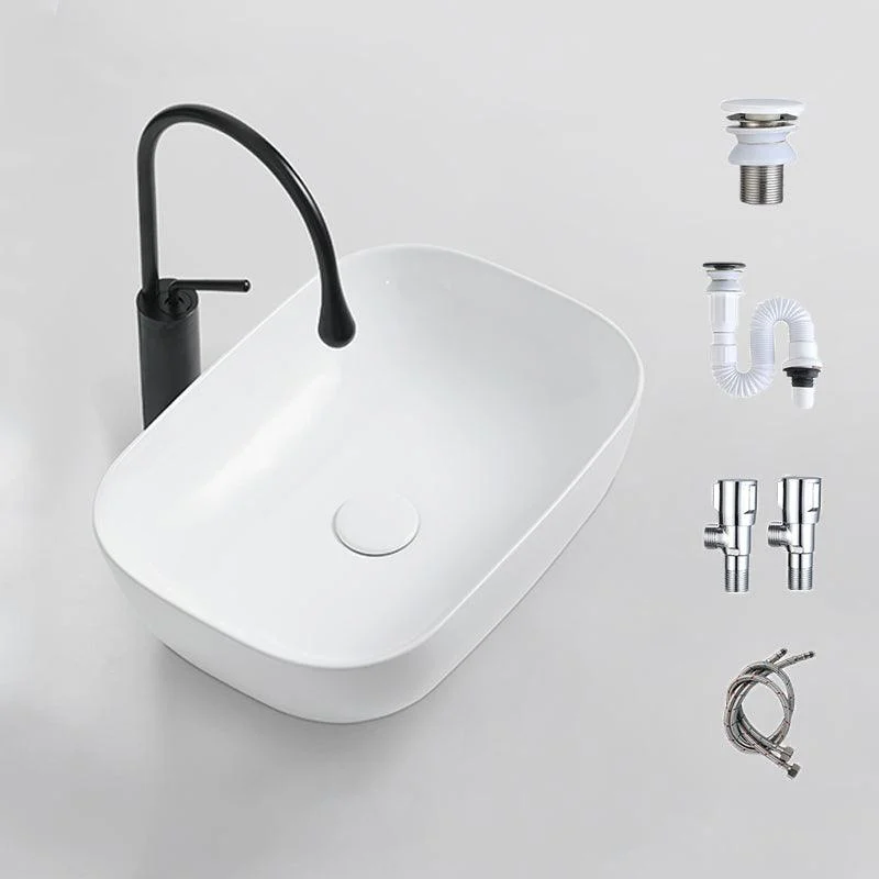 Contemporary Bathroom Sink Porcelain Solid Color Rectangular Vessel with Pop-Up Drain -Bathlova