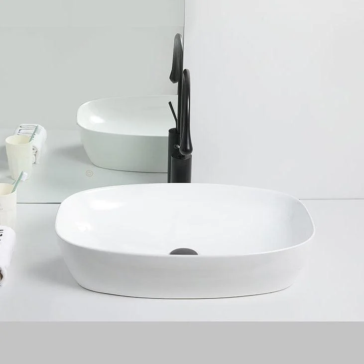 Contemporary Bathroom Sink Porcelain Solid Color Rectangular Vessel with Pop-Up Drain -Bathlova