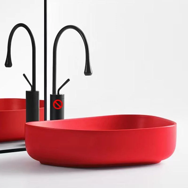 Contemporary Bathroom Sink Porcelain Specialty Vessel Bathroom Sink with Pop-Up Drain -Bathlova