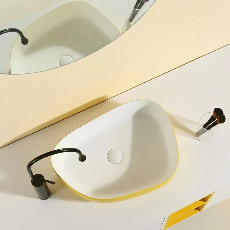 Contemporary Bathroom Sink Porcelain Specialty Vessel Bathroom Sink with Pop-Up Drain -Bathlova