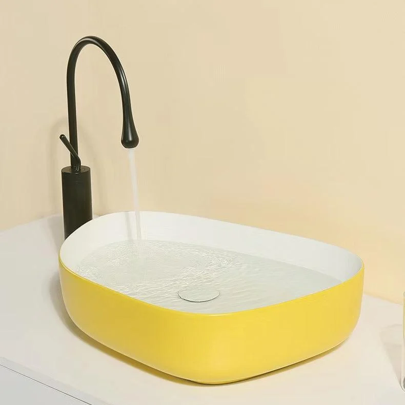 Contemporary Bathroom Sink Porcelain Specialty Vessel Bathroom Sink with Pop-Up Drain -Bathlova