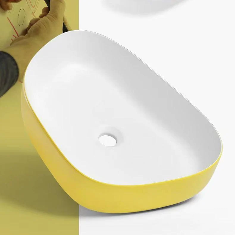 Contemporary Bathroom Sink Porcelain Specialty Vessel Bathroom Sink with Pop-Up Drain -Bathlova