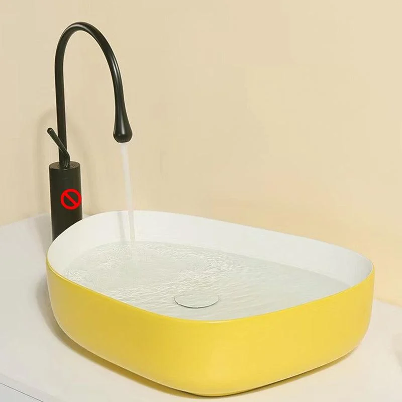 Contemporary Bathroom Sink Porcelain Specialty Vessel Bathroom Sink with Pop-Up Drain -Bathlova