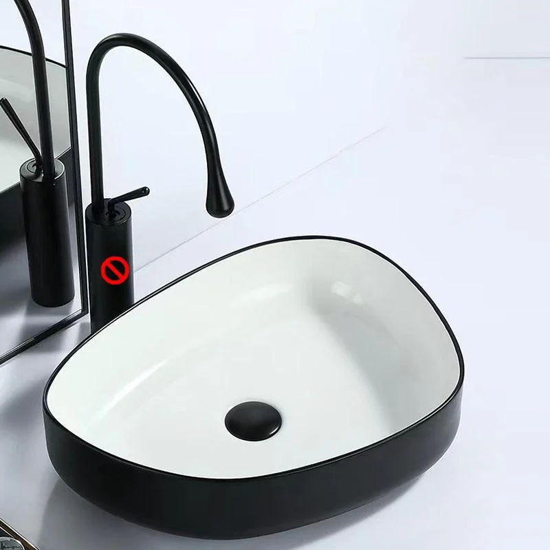 Contemporary Bathroom Sink Porcelain Specialty Vessel Bathroom Sink with Pop-Up Drain -Bathlova