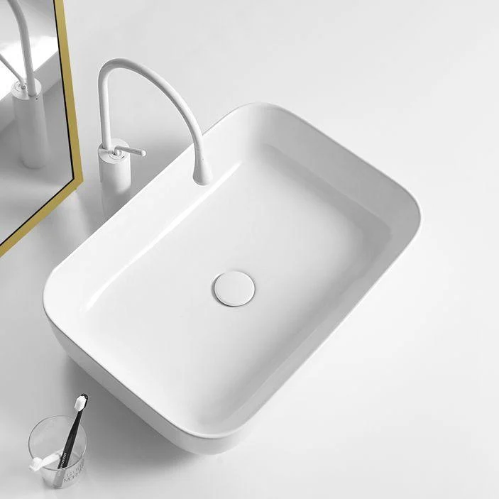 Contemporary Bathroom Sink Porcelain Square Vessel Bathroom Sink with Pop-Up Drain -Bathlova