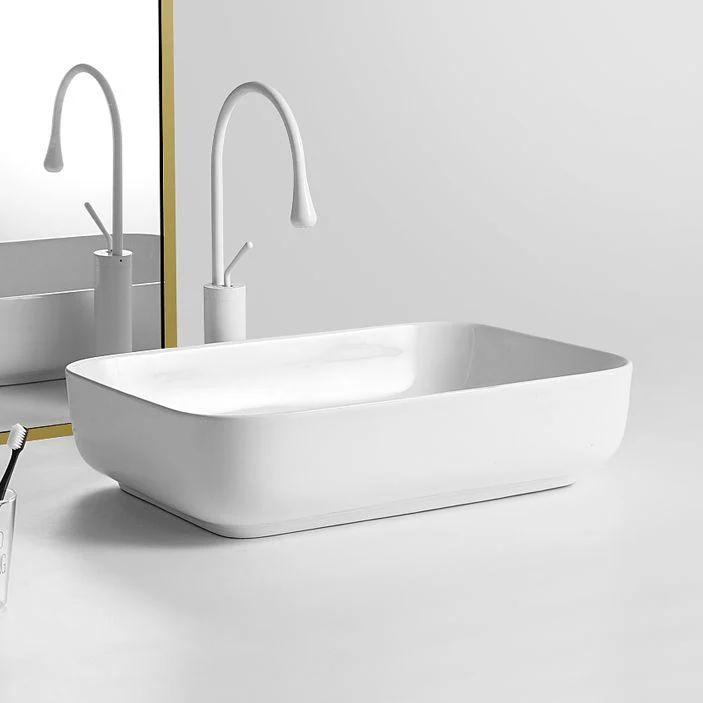 Contemporary Bathroom Sink Porcelain Square Vessel Bathroom Sink with Pop-Up Drain -Bathlova