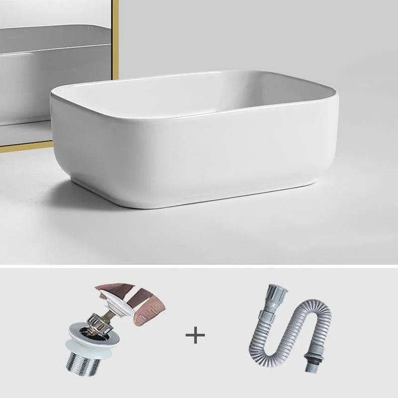 Contemporary Bathroom Sink Porcelain Square Vessel Bathroom Sink with Pop-Up Drain -Bathlova