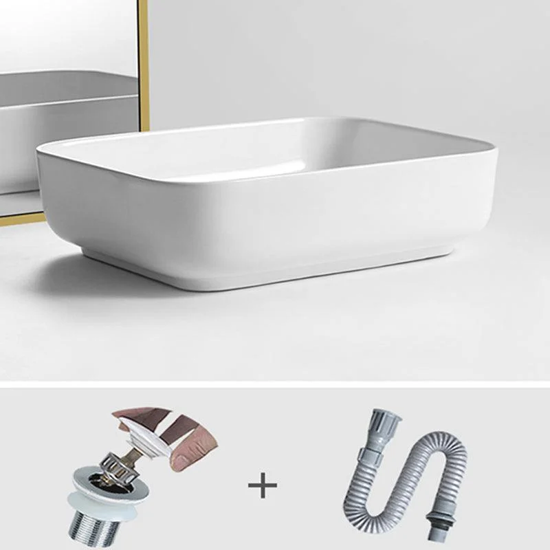 Contemporary Bathroom Sink Porcelain Square Vessel Bathroom Sink with Pop-Up Drain -Bathlova