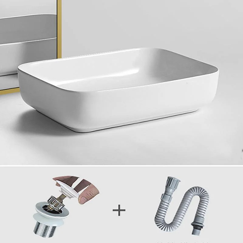 Contemporary Bathroom Sink Porcelain Square Vessel Bathroom Sink with Pop-Up Drain -Bathlova