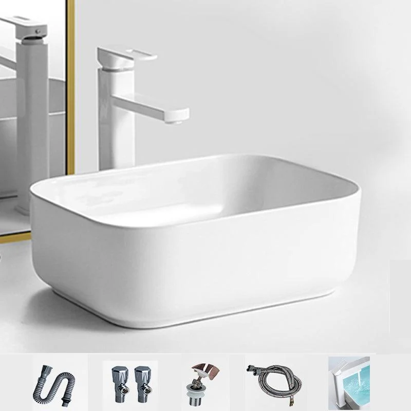 Contemporary Bathroom Sink Porcelain Square Vessel Bathroom Sink with Pop-Up Drain -Bathlova