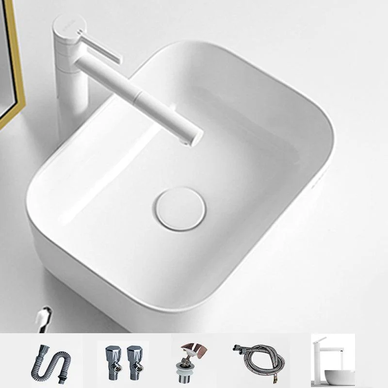 Contemporary Bathroom Sink Porcelain Square Vessel Bathroom Sink with Pop-Up Drain -Bathlova