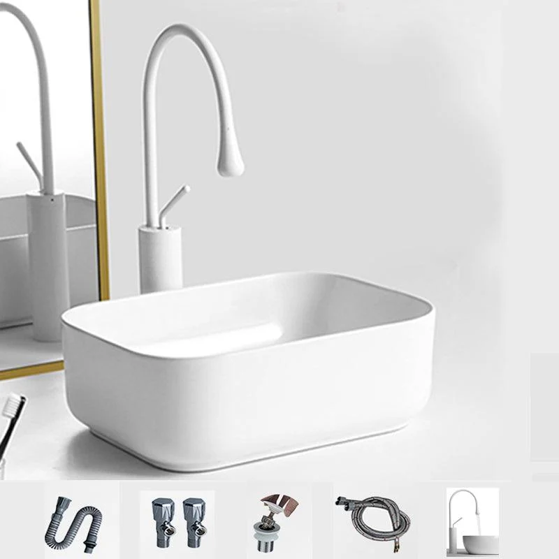 Contemporary Bathroom Sink Porcelain Square Vessel Bathroom Sink with Pop-Up Drain -Bathlova