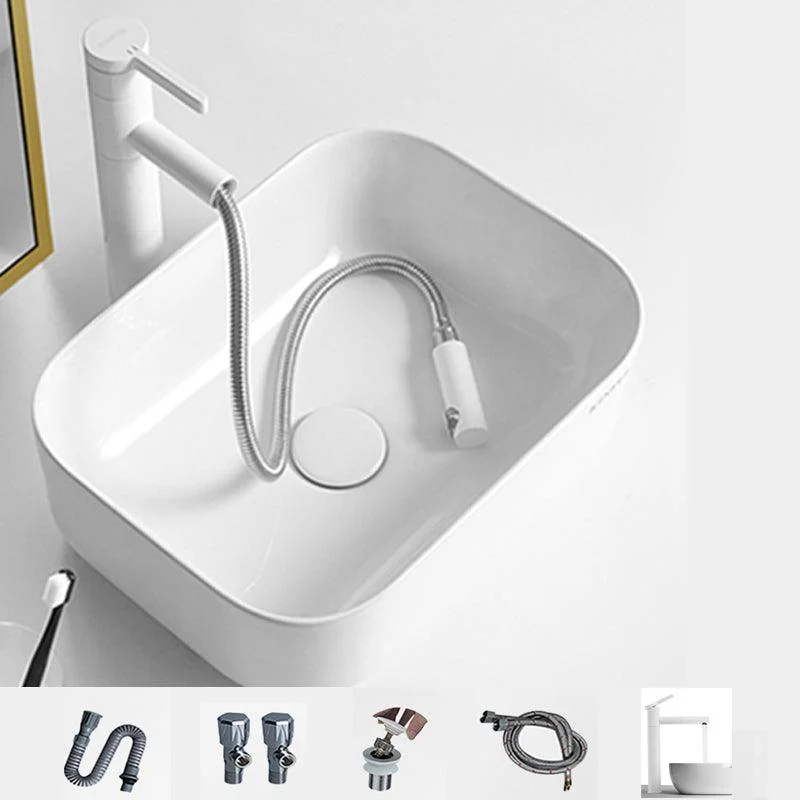 Contemporary Bathroom Sink Porcelain Square Vessel Bathroom Sink with Pop-Up Drain -Bathlova