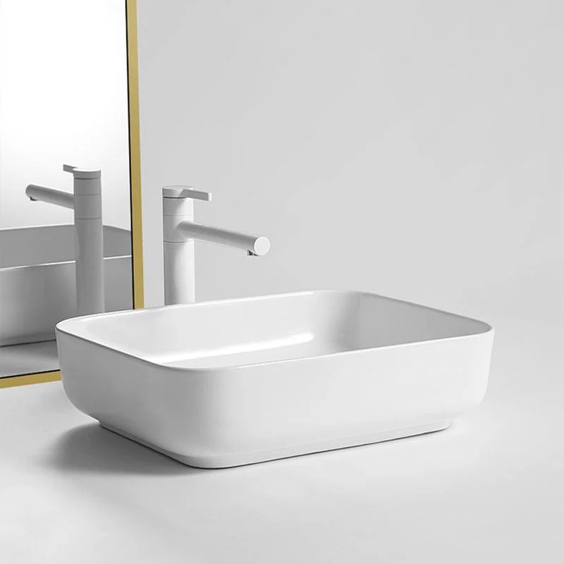 Contemporary Bathroom Sink Porcelain Square Vessel Bathroom Sink with Pop-Up Drain -Bathlova