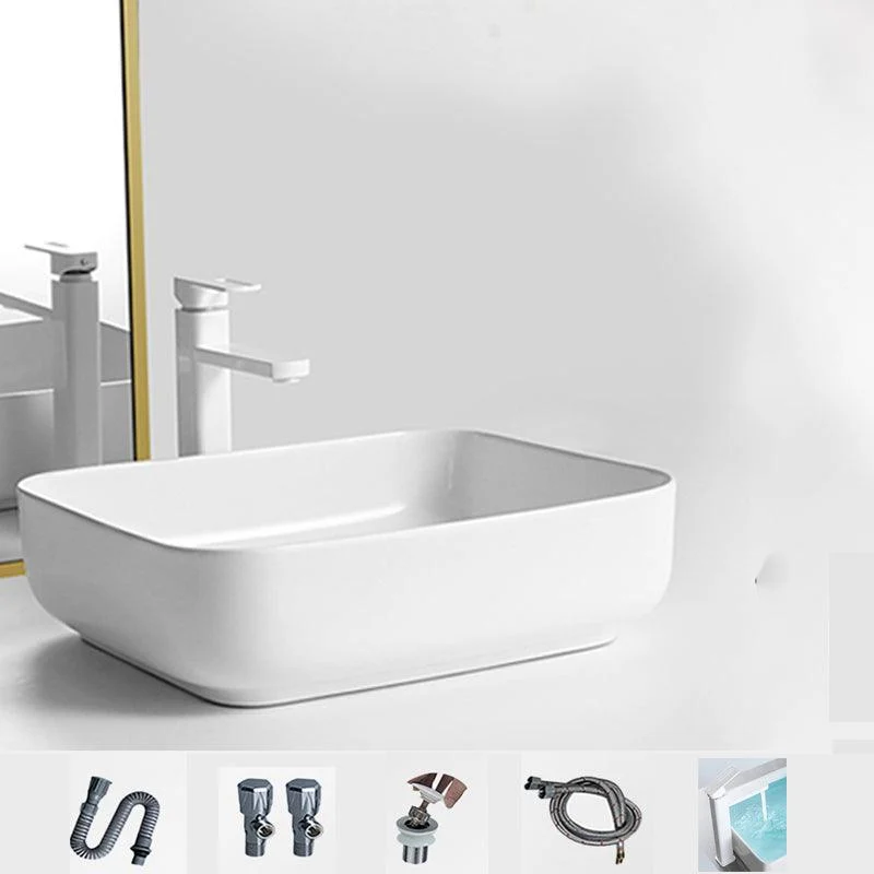 Contemporary Bathroom Sink Porcelain Square Vessel Bathroom Sink with Pop-Up Drain -Bathlova