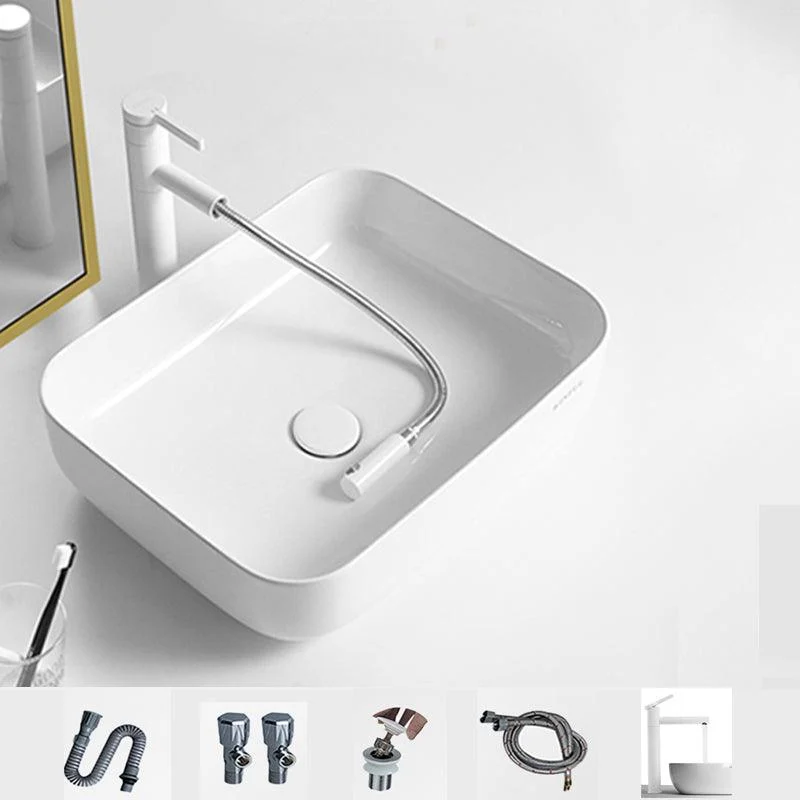 Contemporary Bathroom Sink Porcelain Square Vessel Bathroom Sink with Pop-Up Drain -Bathlova