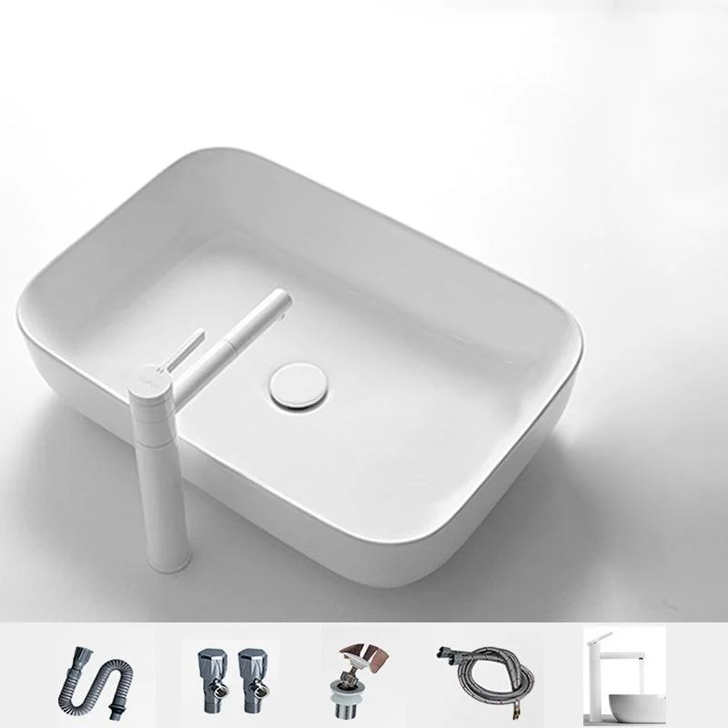 Contemporary Bathroom Sink Porcelain Square Vessel Bathroom Sink with Pop-Up Drain -Bathlova