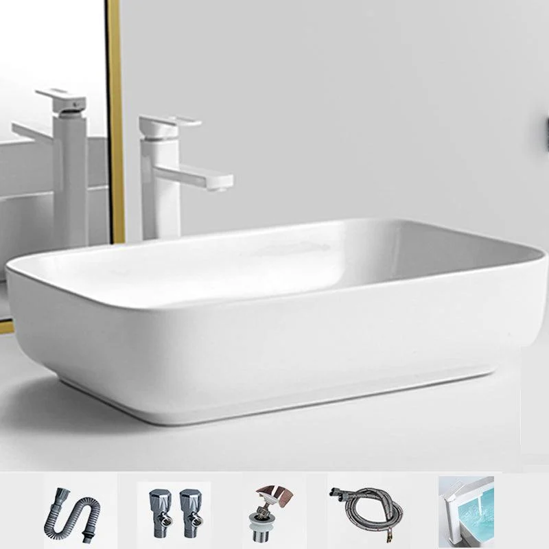 Contemporary Bathroom Sink Porcelain Square Vessel Bathroom Sink with Pop-Up Drain -Bathlova