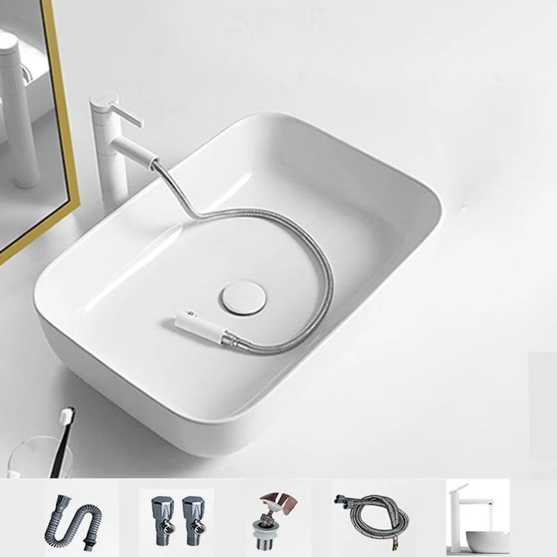 Contemporary Bathroom Sink Porcelain Square Vessel Bathroom Sink with Pop-Up Drain -Bathlova