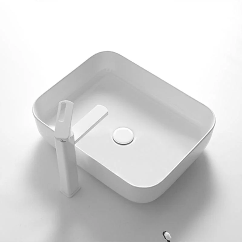 Contemporary Bathroom Sink Porcelain Square Vessel Bathroom Sink with Pop-Up Drain -Bathlova