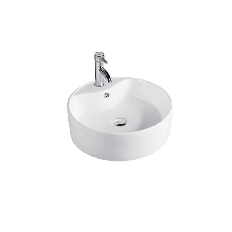 Contemporary Bathroom Sink Porcelain Trough Sink with Round Shape(Not Included Taps) -Bathlova