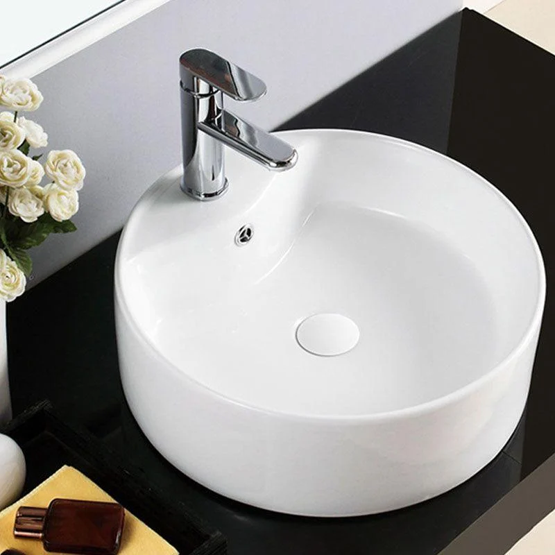 Contemporary Bathroom Sink Porcelain Trough Sink with Round Shape(Not Included Taps) -Bathlova