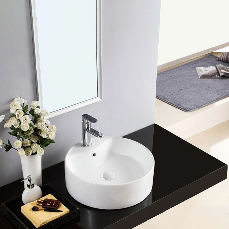 Contemporary Bathroom Sink Porcelain Trough Sink with Round Shape(Not Included Taps) -Bathlova