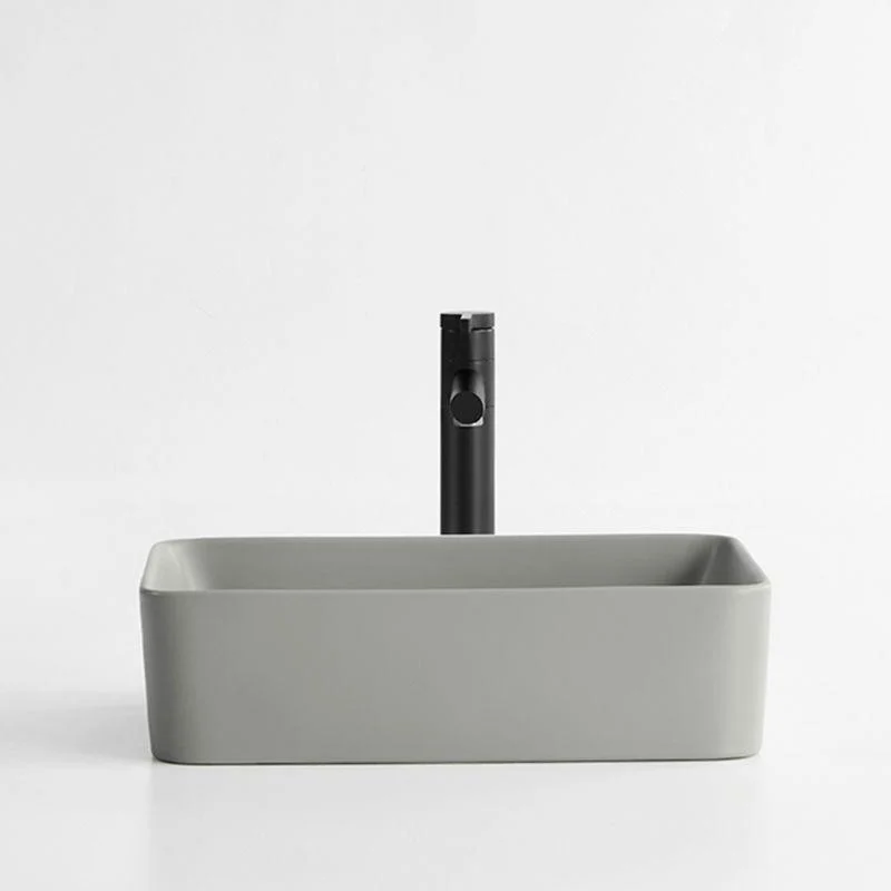 Contemporary Bathroom Sink Rectangular Porcelain Vessel Lavatory Sink with Pop-Up Drain -Bathlova