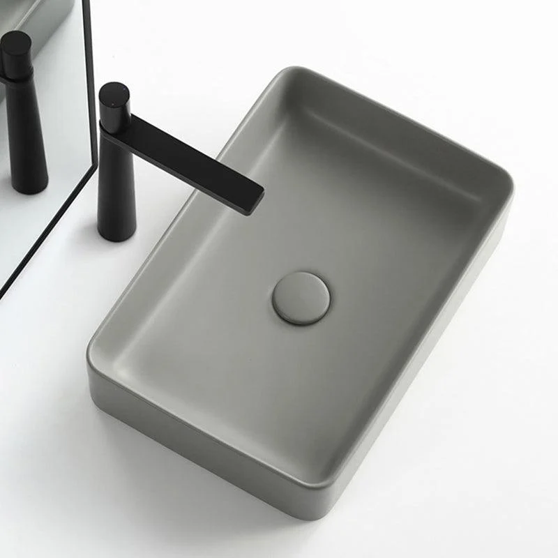 Contemporary Bathroom Sink Rectangular Porcelain Vessel Lavatory Sink with Pop-Up Drain -Bathlova