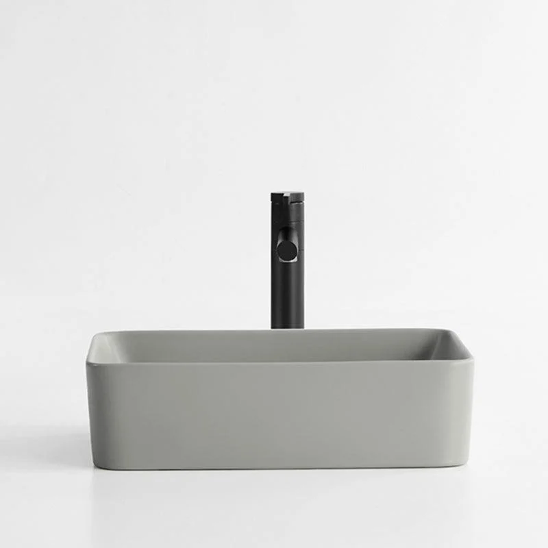 Contemporary Bathroom Sink Rectangular Porcelain Vessel Lavatory Sink with Pop-Up Drain -Bathlova