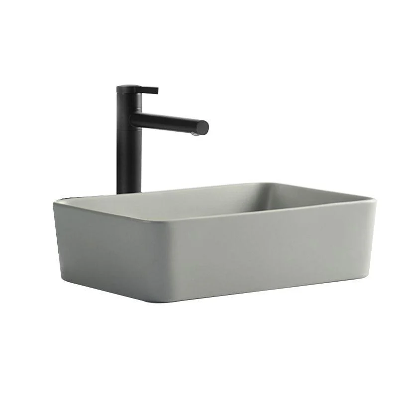 Contemporary Bathroom Sink Rectangular Porcelain Vessel Lavatory Sink with Pop-Up Drain -Bathlova