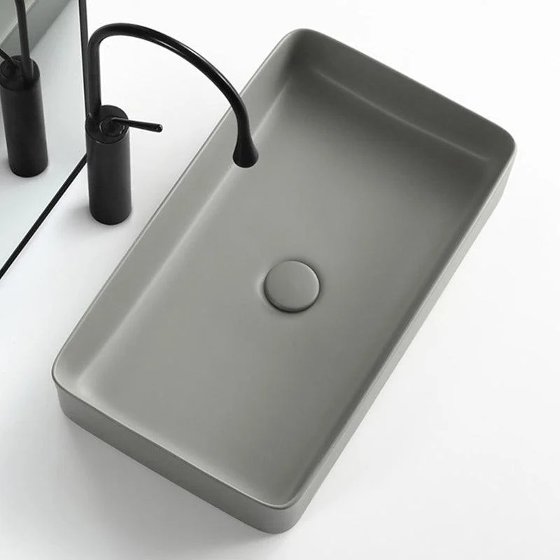 Contemporary Bathroom Sink Rectangular Porcelain Vessel Lavatory Sink with Pop-Up Drain -Bathlova