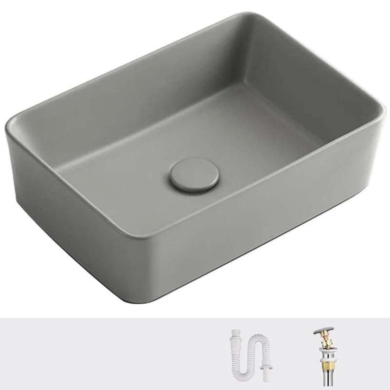 Contemporary Bathroom Sink Rectangular Porcelain Vessel Lavatory Sink with Pop-Up Drain -Bathlova