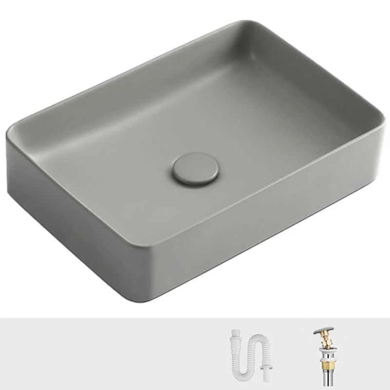 Contemporary Bathroom Sink Rectangular Porcelain Vessel Lavatory Sink with Pop-Up Drain -Bathlova