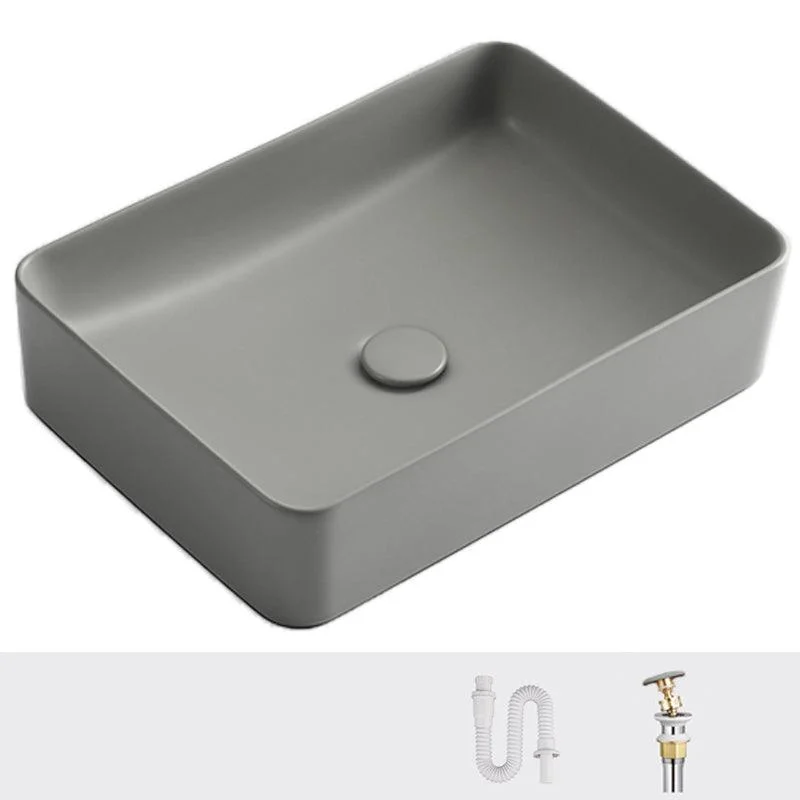 Contemporary Bathroom Sink Rectangular Porcelain Vessel Lavatory Sink with Pop-Up Drain -Bathlova