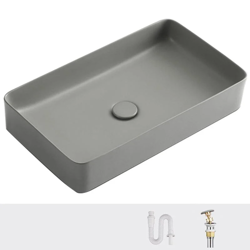 Contemporary Bathroom Sink Rectangular Porcelain Vessel Lavatory Sink with Pop-Up Drain -Bathlova