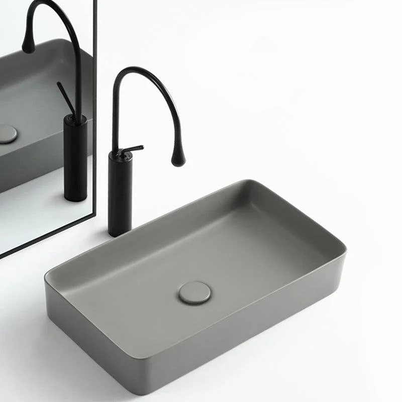 Contemporary Bathroom Sink Rectangular Porcelain Vessel Lavatory Sink with Pop-Up Drain -Bathlova